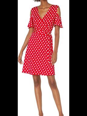 Star Vixen Womens Cutout Cold Shoulder Short Sleeve Faux Wrap Dress